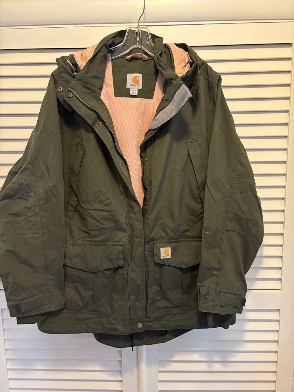 Carhartt Olive Green Utility Jacket with Pink Lining